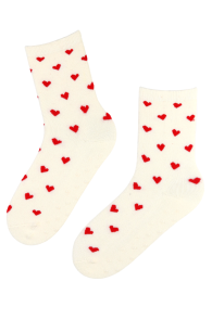 Хлопковые носки белого цвета с сердечками и нескользящей подошвой ZOEY | Sokisahtel