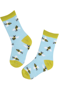 Детские мериносовые носки голубого цвета с изображением пчёлок ZUMZUM | Sokisahtel