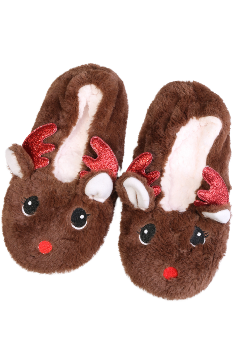 REINDEER brown soft slippers Sokisahtel