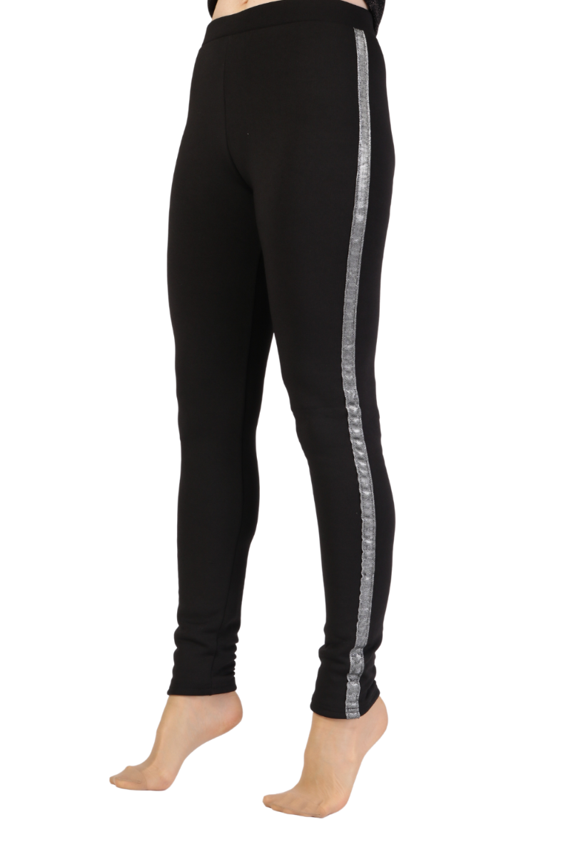Black leggings with silver stripe on sale