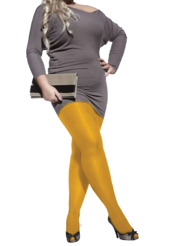 Yellow microfibere tights for plus-size