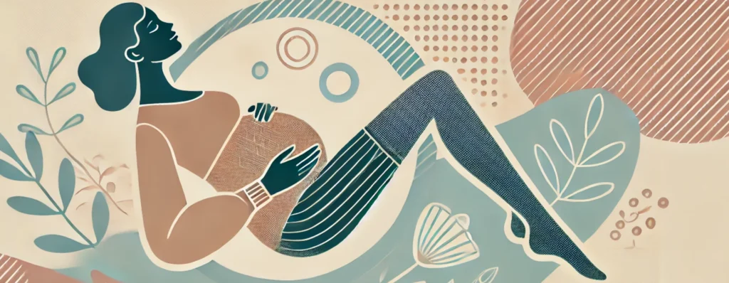 Illustration of a woman in maternity tights