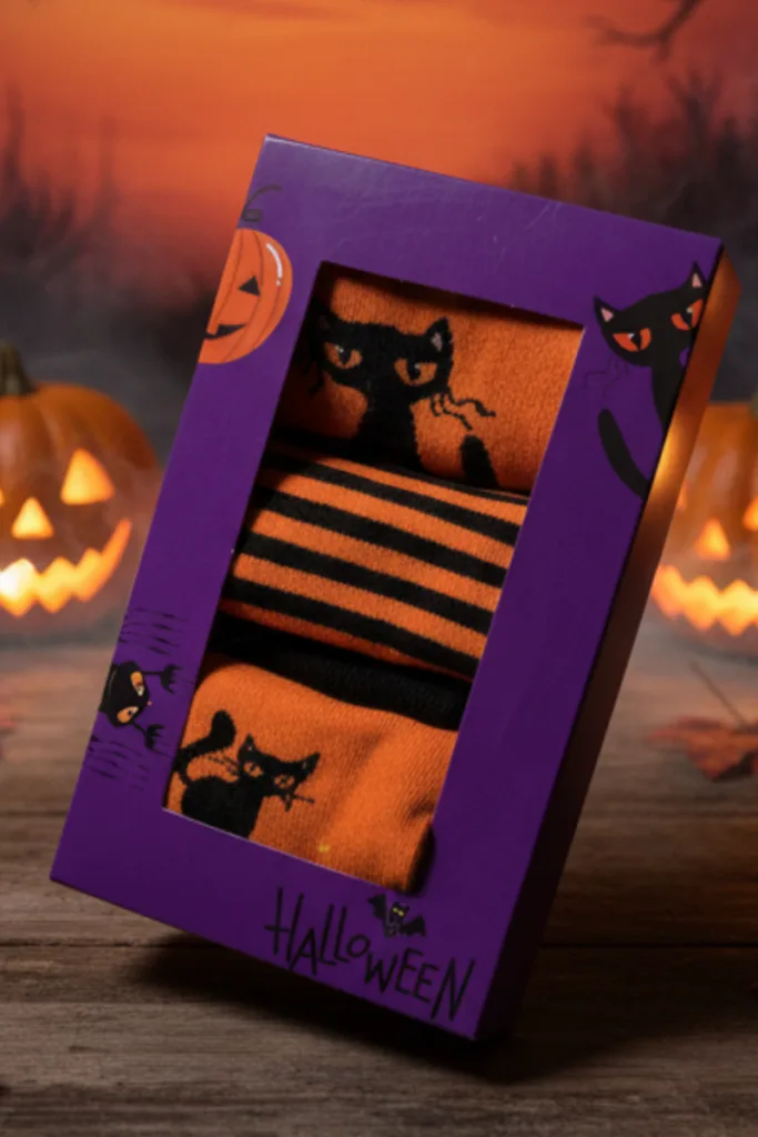 Halloweeni kassisokkidega kinkekarp