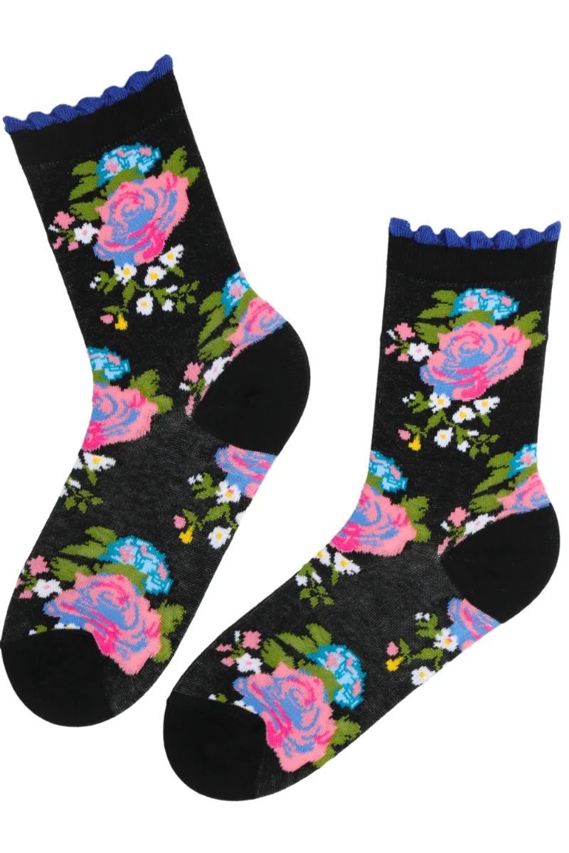 FLOWER musta värvi lillelised puuvillased sokid