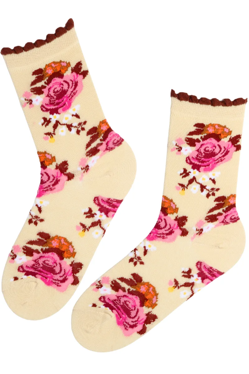 FLOWER roosade lilledega puuvillased sokid