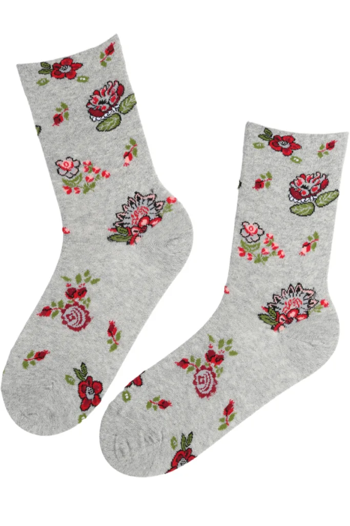 FLOWER hallid lilledega puuvillased sokid