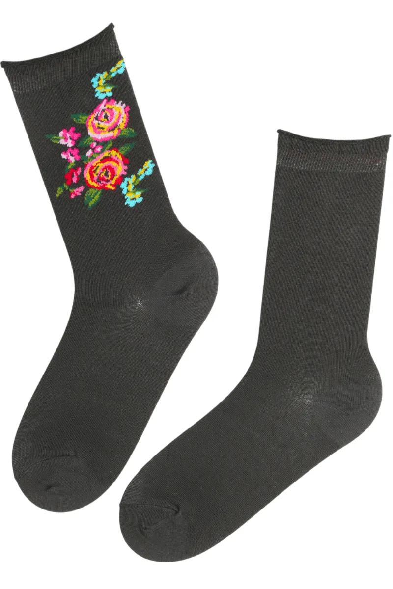 FLOWER tumehallid lillelised puuvillased sokid