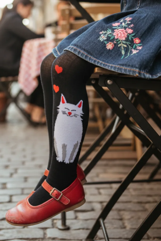 KITTY musta värvi kassiga sukkpüksid lastele