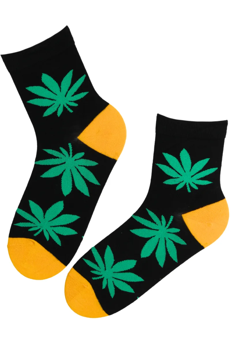 MARLEY kanepilehtedega musta värvi puuvillased sokid