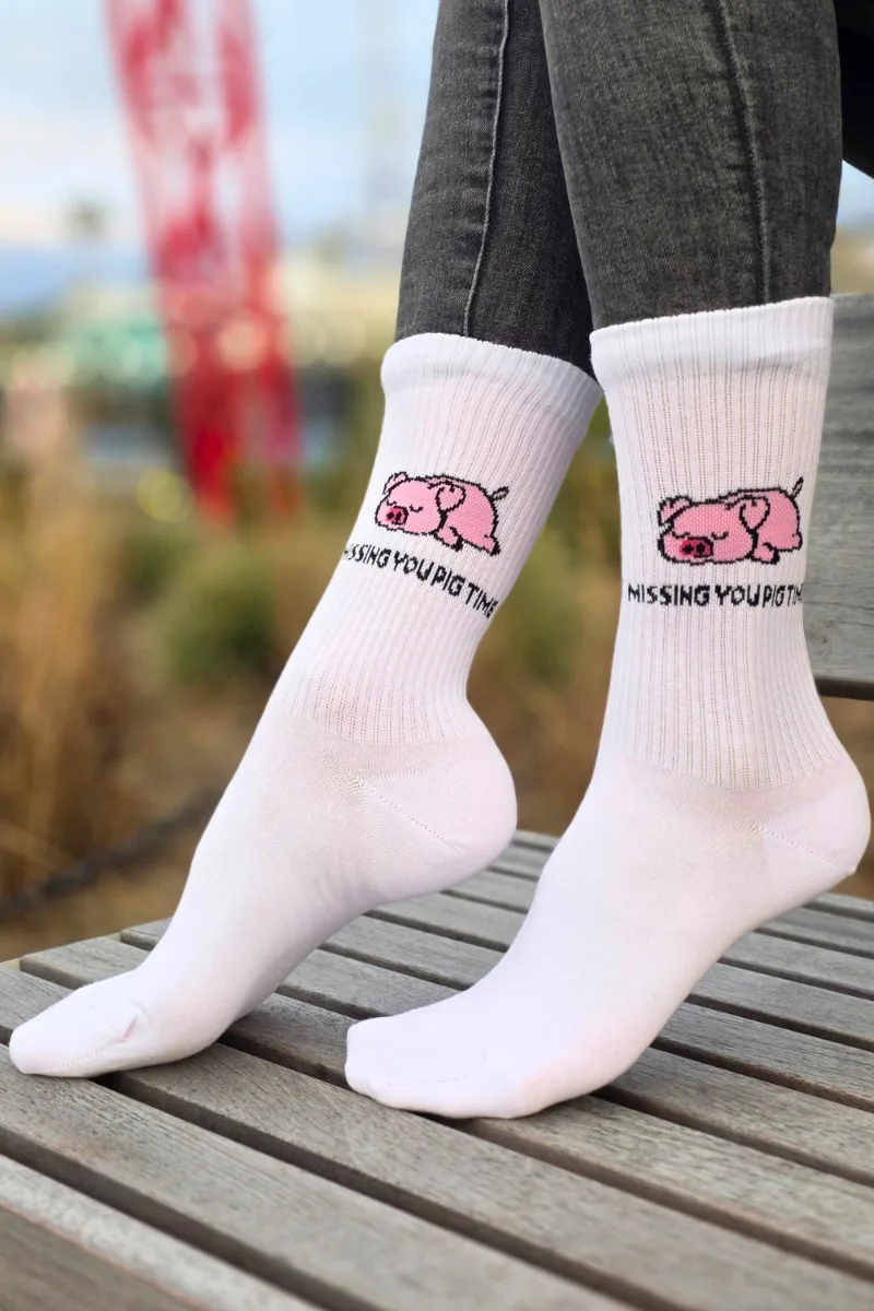 PIG TIME valged notsuga puuvillased sokid