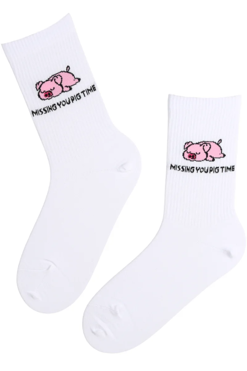 PIG TIME valged notsuga puuvillased sokid