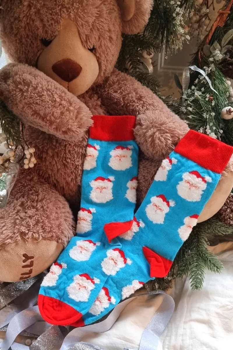 SANTA sinised jõuluvanadega puuvillased sokid