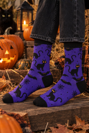 BOOKY mustade kassidega lillad Halloweeni sokid