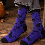 BOOKY mustade kassidega lillad Halloweeni sokid