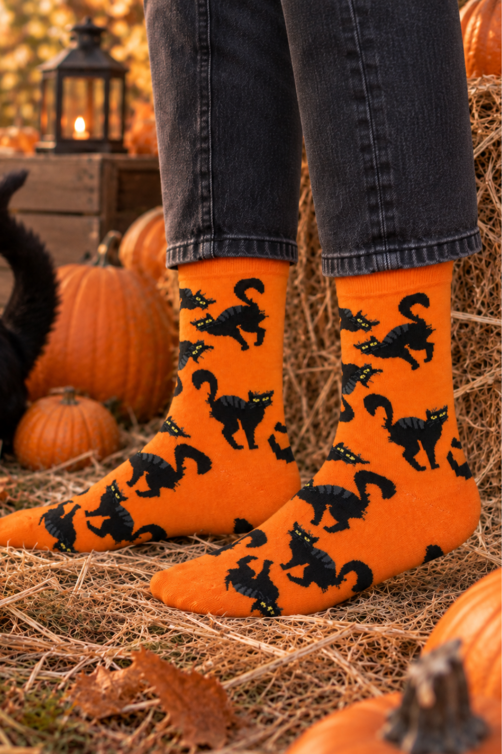 SCARY CAT mustade kassidega Halloweeni sokid