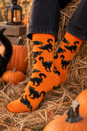 SCARY CAT Halloween socks with black cats