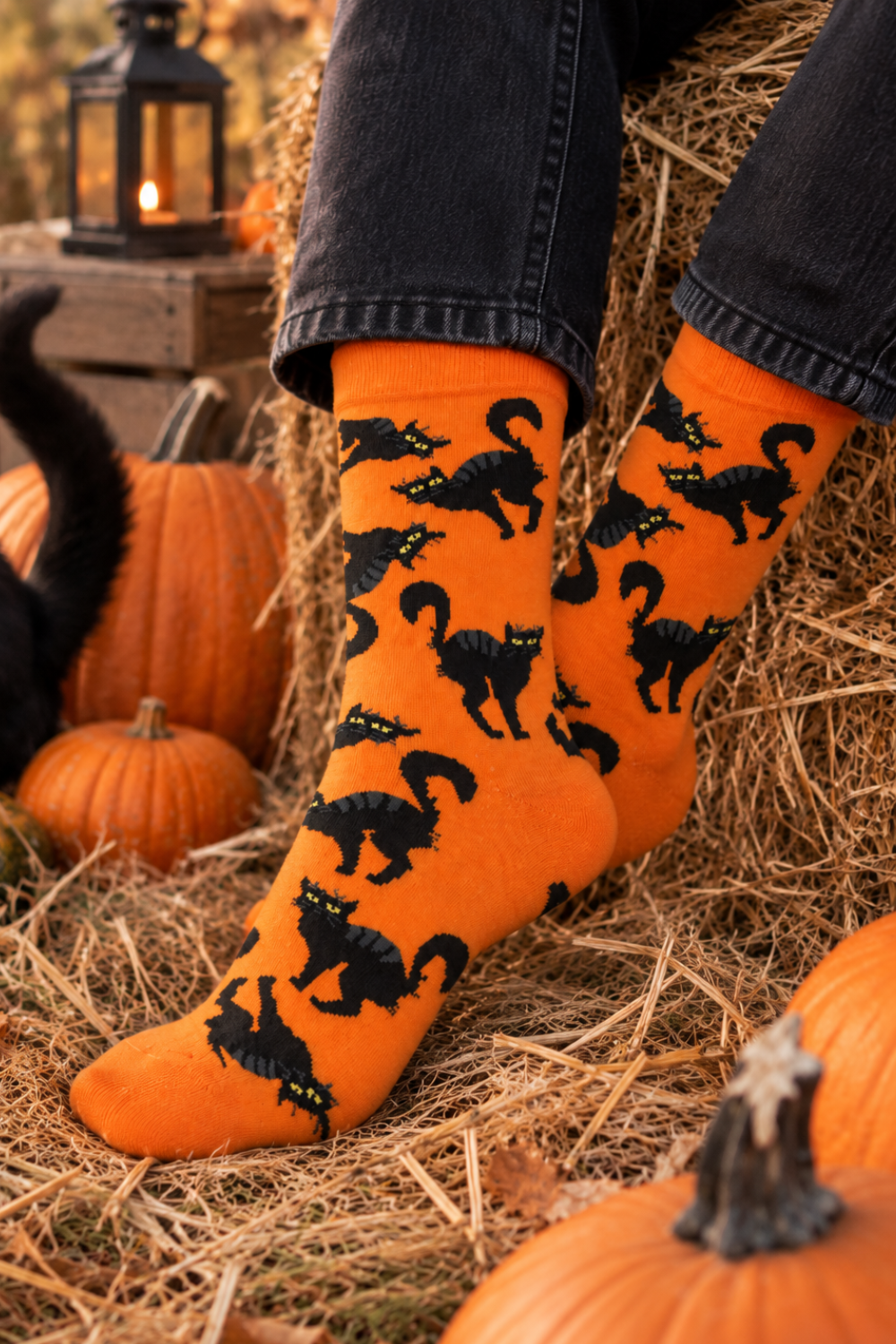 SCARY CAT Halloween socks with black cats