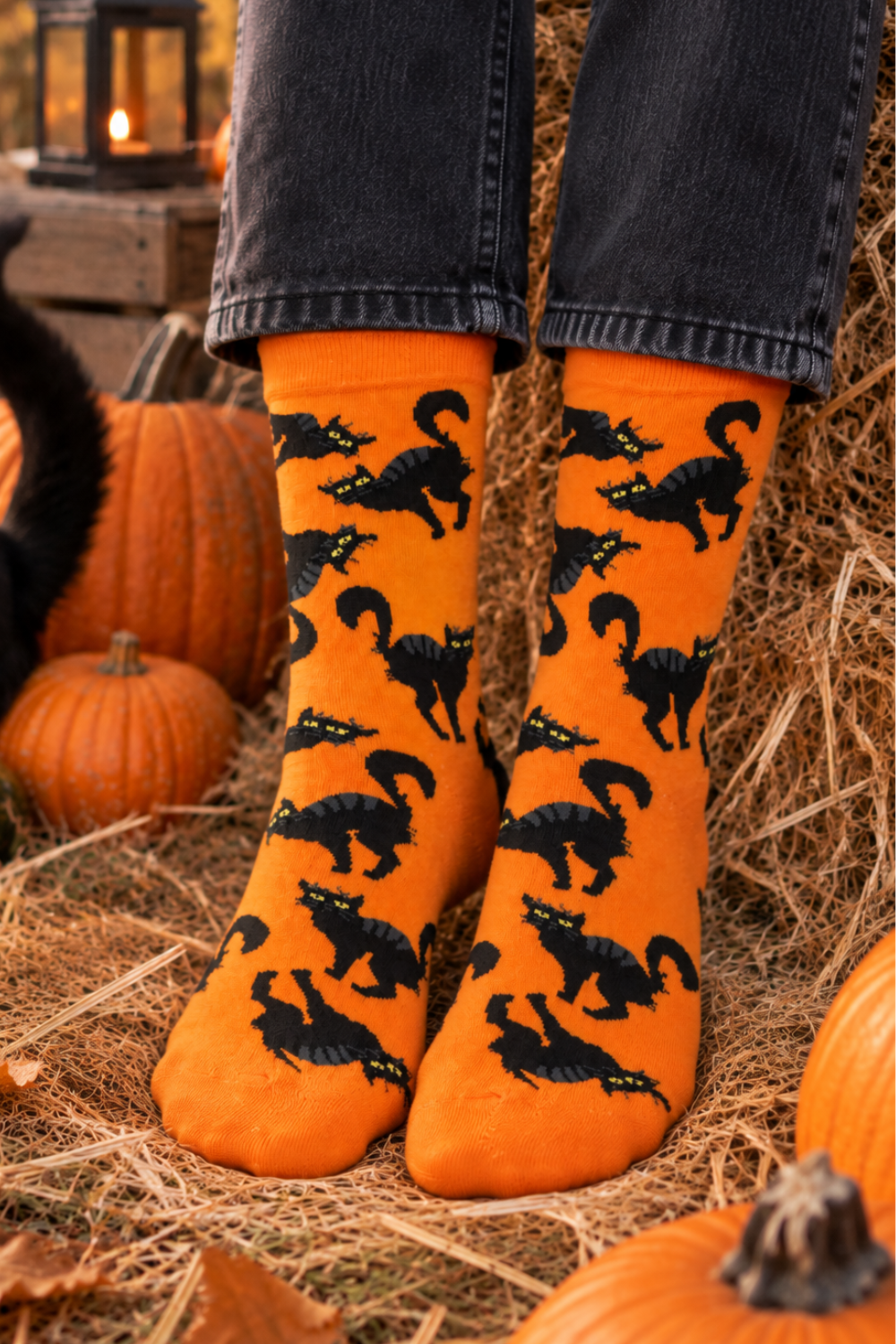 SCARY CAT Halloween socks with black cats