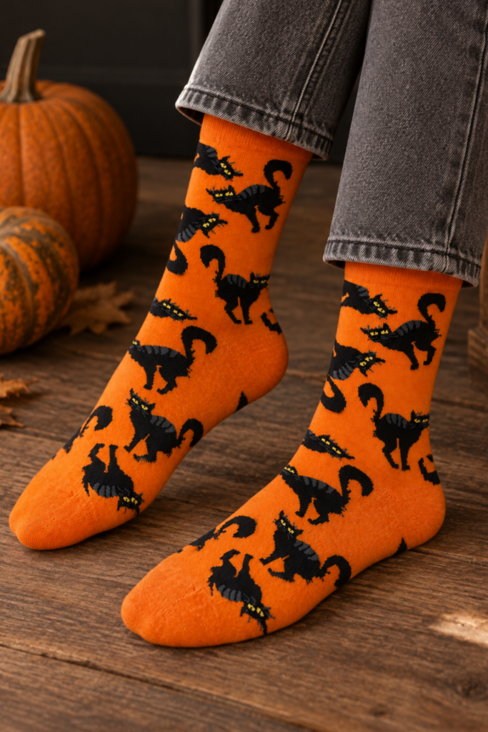 SCARY CAT mustade kassidega Halloweeni sokid