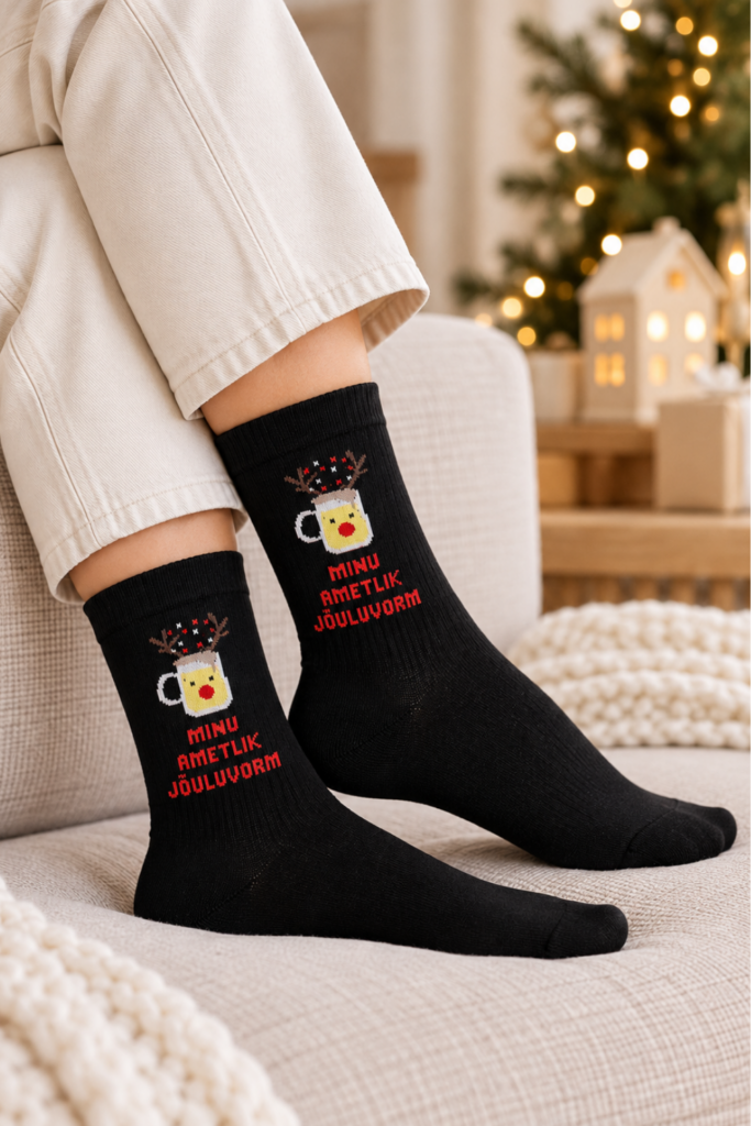 CHRISTMAS DESIGN black cotton socks with a message