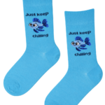 KEEP CHILLIN blue merino wool socks with a message