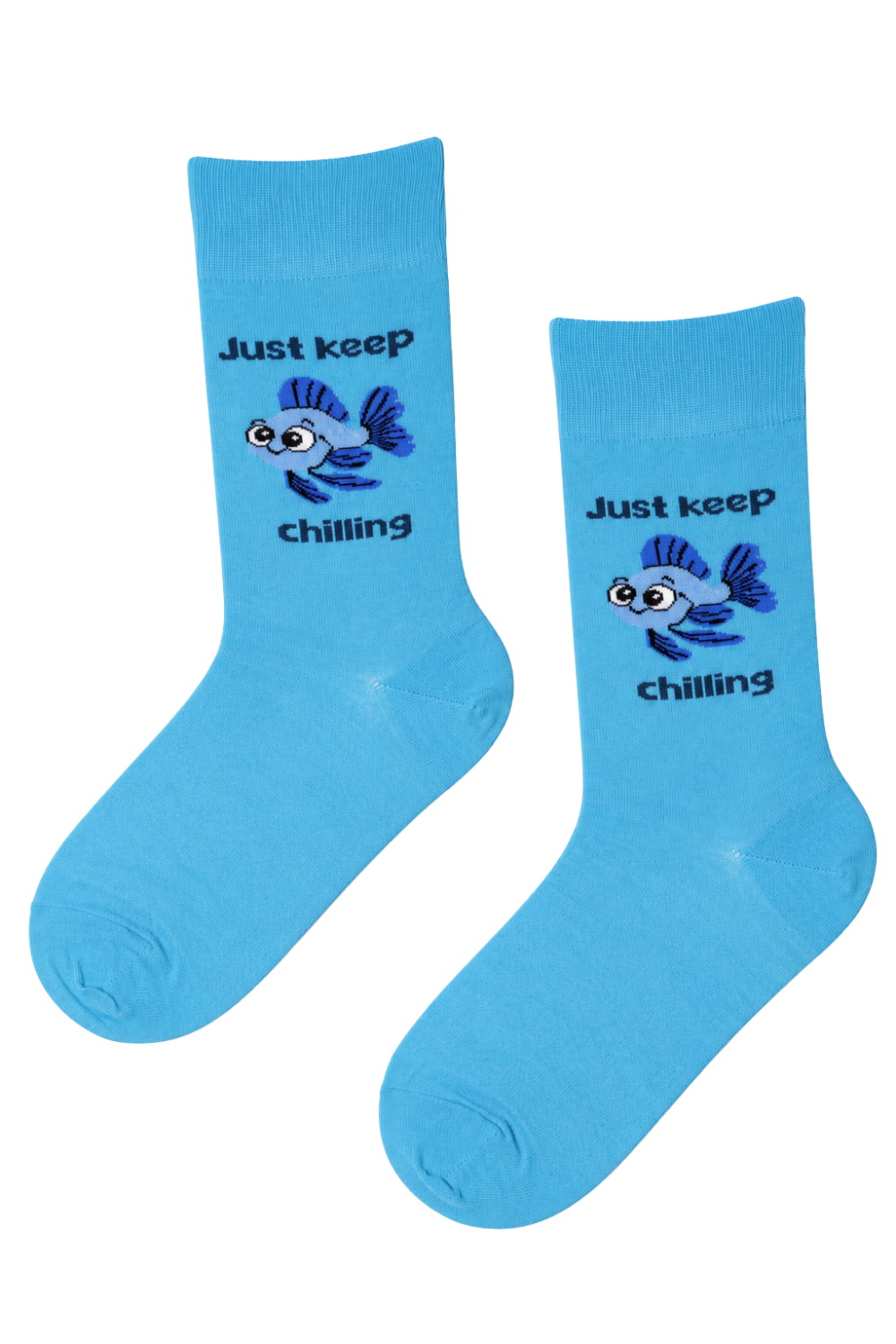 KEEP CHILLIN blue merino wool socks with a message